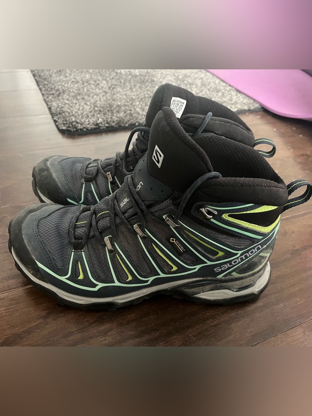 Salomon X Ultra Mid 2 GTX Goretex Gray Blue Outdoor Hiking Boots Womens US 6.5